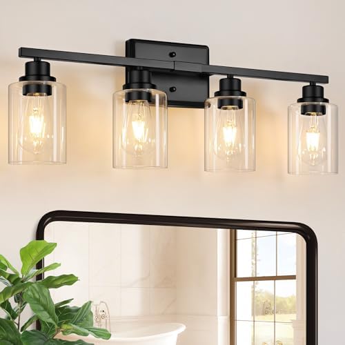 Unicozin 4-Light Black Bathroom Vanity Light with Clear Glass