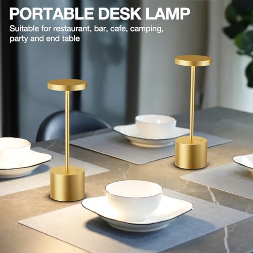 Light Gold Cordless Rechargeable Table Lamp, 4000mAh Battery