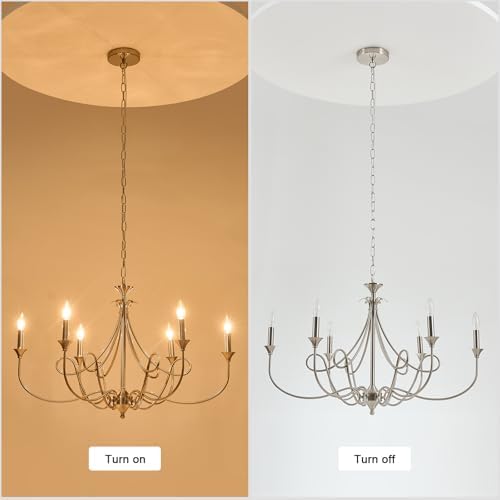 Modern Brushed Nickel 6-Light Candle Chandelier