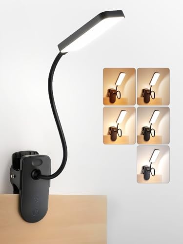 Clip on Light,9 Brightness+5 Color Rechargeable Lamp,48 LED Small Desk