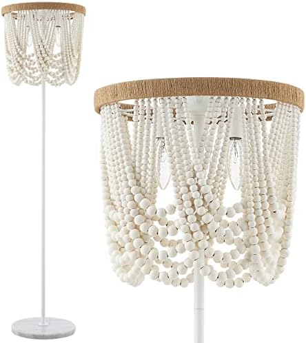 VILUXY 3-Light Boho Wood Beaded Floor Lamp