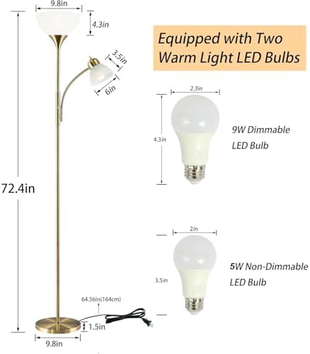 Dimmable Floor Lamp with 9W and 5W LED Bulbs