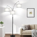 Dimmable 3-Light Black Arc Floor Lamp, Grey Linen Shades