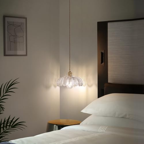 Shenmoyl Pendant Light with Clear Scindapsus Glass Lmapshade, Brass