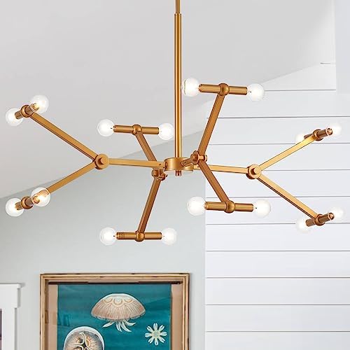16 Lights Linear Brass Pendant Light, L 36”