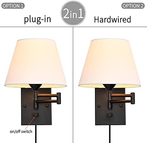 Pauwer Plug-in Swing Arm Wall Sconces, Set of 2