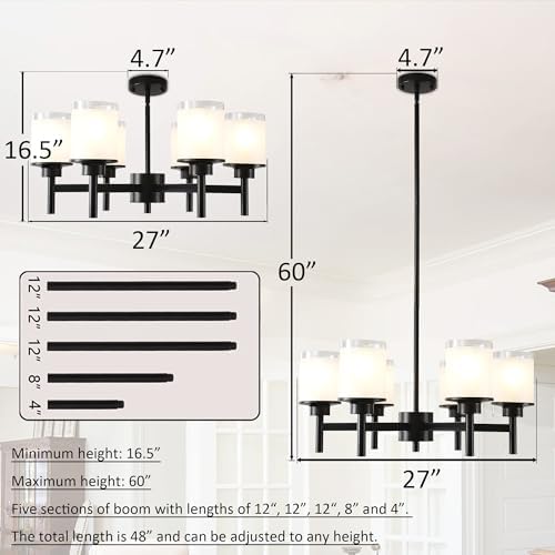 6-Light Black Chandelier with Glass Shades