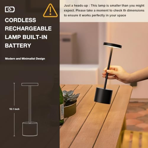 Cordless Rechargeable Table Lamp, Black, 2 Pack