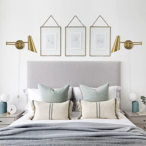 Brass Swing Arm Wall Sconces, Set of 2