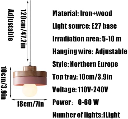 E27 Screw Single-Head Light,Iron Art Wood Art Creative Hanging