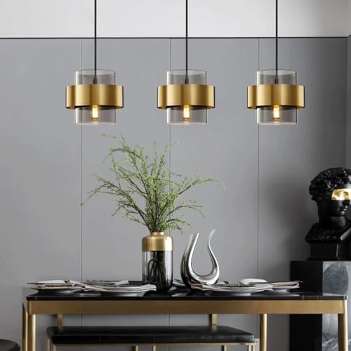 Mid-Century Gold Drum Glass Pendant Light, Amber Smoke Grey