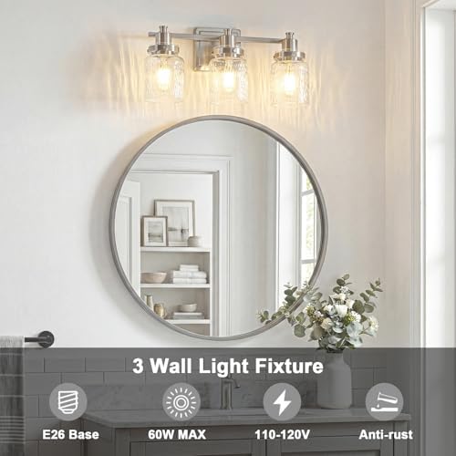3-Light Brushed Nickel Modern Bathroom Vanity Light