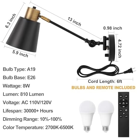 Plug-in Swing Arm Wall Sconces, Set of Two