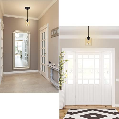 BoostArea Modern Pendant Light, Black, Clear Glass Shade