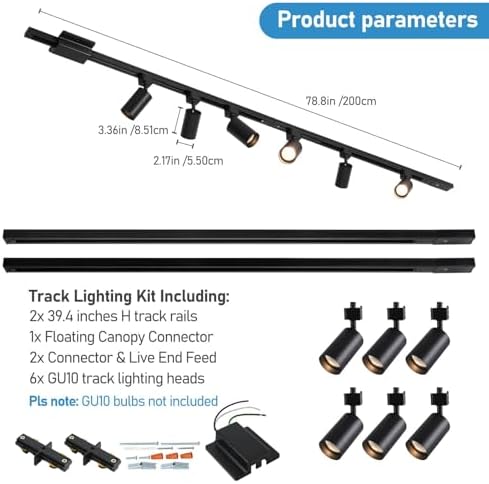 6-Light LED Track Lighting Kit, 6.6FT H Rails, Black