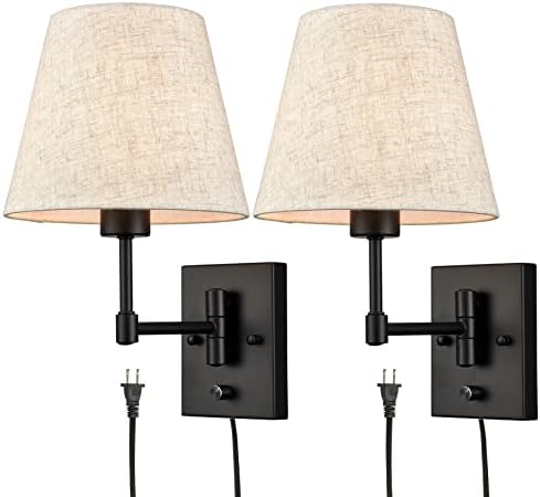 SAMTEEN Swing Arm Wall Sconces Set of Two Modern Black Sconce Light