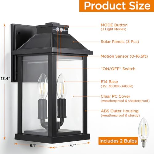 ropelux Solar Motion Sensor Porch Lights, 1 Pack