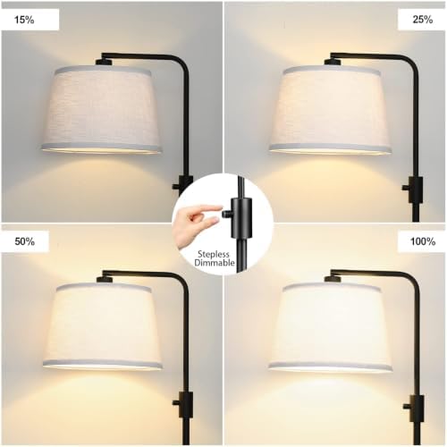 Nintiue Dimmable Arc Floor Lamp, Linen Shade, Black