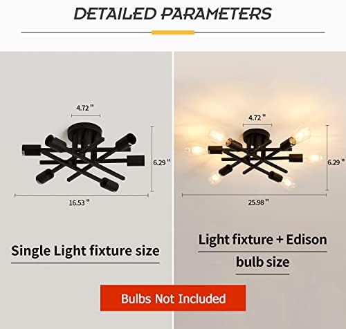 ASGYISA 6-Light Black Semi Flush Mount Ceiling Light