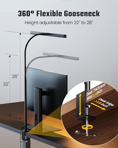 SUPERDANNY 12W Gooseneck LED Desk Lamp with Clamp