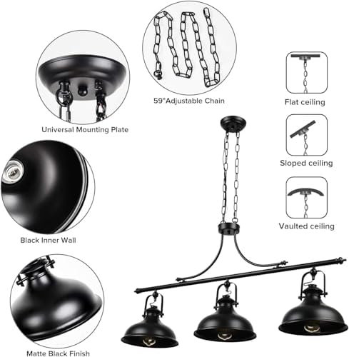 GZBtech Vintage 3-Light Pendant Lighting Fixture