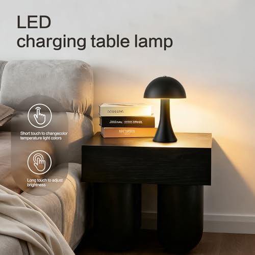 2 Pack Cordless Black Table Lamps, 1800mAh Rechargeable