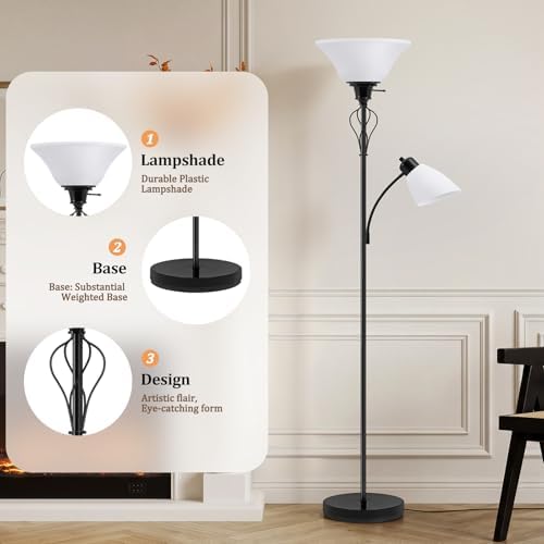 70" Tall Torchiere Floor Lamp, Plastic Shade