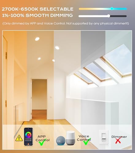 CLOUDY BAY 4 Pack 6 Inch Gimbal Smart WiFi LED Recessed Lights