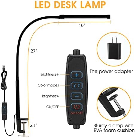 Voncerus Black LED Desk Lamp with Clamp