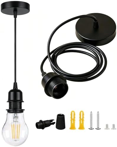 Black Industrial Pendant Light Kit, E26 Socket