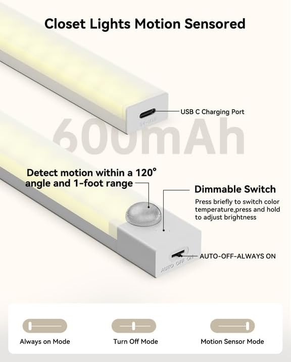 12-In Motion Sensor Under Cabinet Lights, 3 Pack