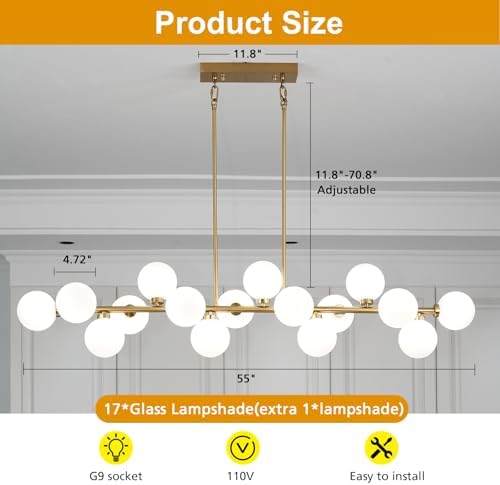 55 Inch Brass Gold Linear Chandelier