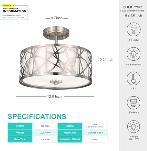 Edwarmlux 3-Light 12.6" Semi Flush Mount Ceiling Light