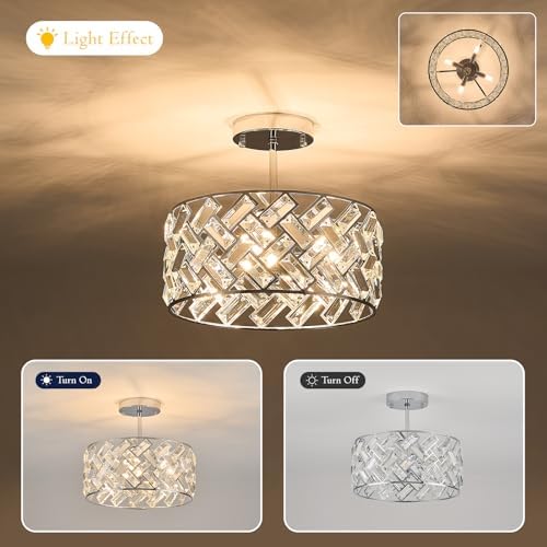 12" Chrome 4-Light Crystal Drum Chandelier