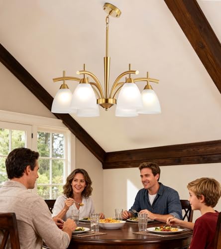 Q&S Antique Brass Gold 6-Light Chandelier