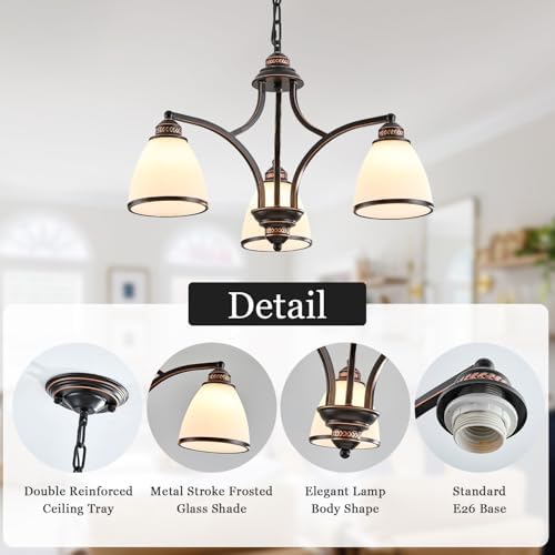 3-Light Rustic Chandelier with Frosted Glass Shades