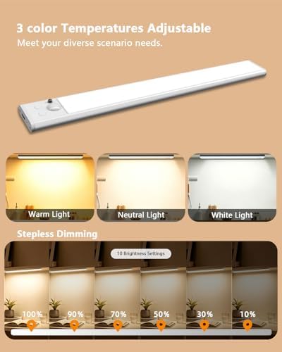 Wireless Under Cabinet Lights, 2 Pack, 2200mAh Rechargeable