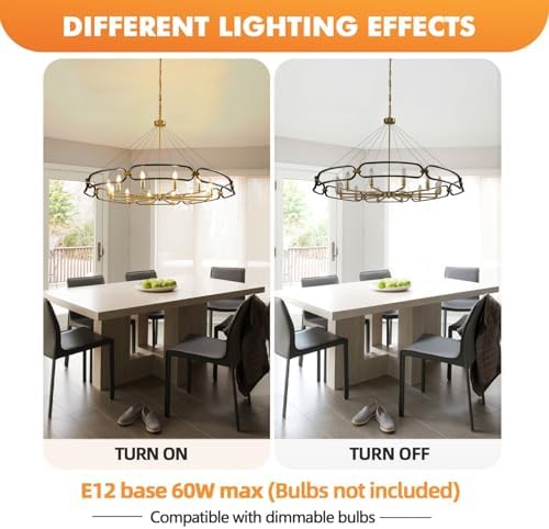 52.8" Black and Gold 8-Light Industrial Chandelier