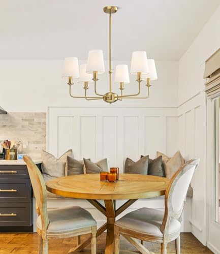 6-Light Brushed Gold Chandelier, Fabric Shades