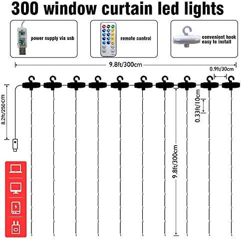 Dazzle Bright Curtain String Lights, 300 LED, 9.8 x 9.8 FT