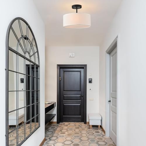 Bargeni 13" Black Drum Semi Flush Mount Ceiling Light