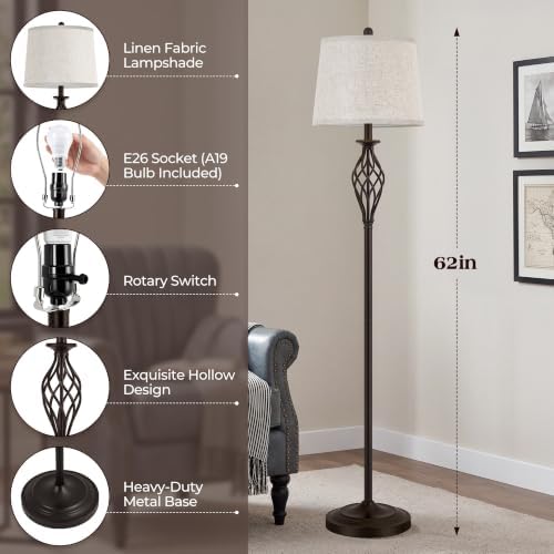EJIAXIN Floor Lamp, 62" Farmhouse Vintage Standing Lamp