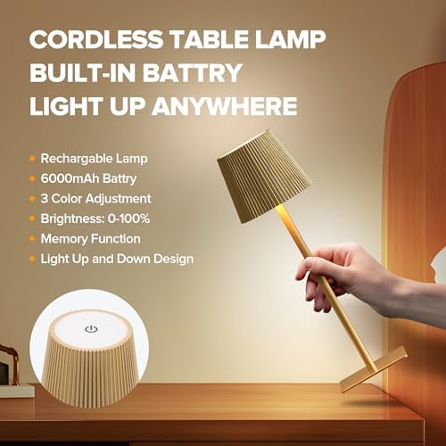 LUTEC 2 Pack Cordless Table Lamps, 6000mAh, Gold