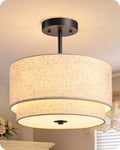 EDISHINE 12.6 Inch Matte Black Semi Flush Mount Ceiling Light