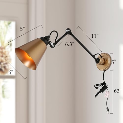 LOG BARN Modern Gold Swing Arm Wall Sconces, Set of 2