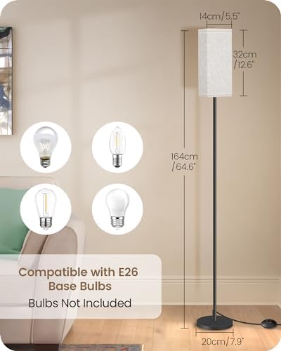 64.6" Modern Floor Lamp with Foot Switch, Black and Beige