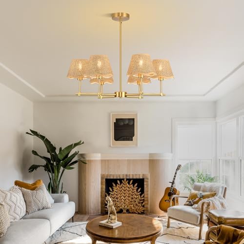 Gold Modern Farmhouse Rattan Chandelier
