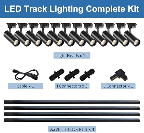 J&L Type Dimmable LED Track Lighting Kit, Adjustable Heads