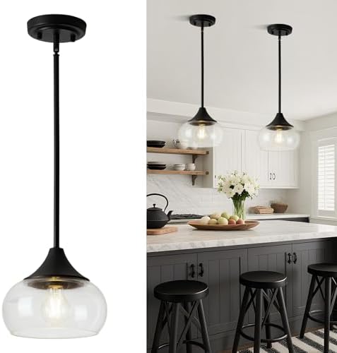 Black Pendant Light with 8.5-Inch Clear Glass Shade