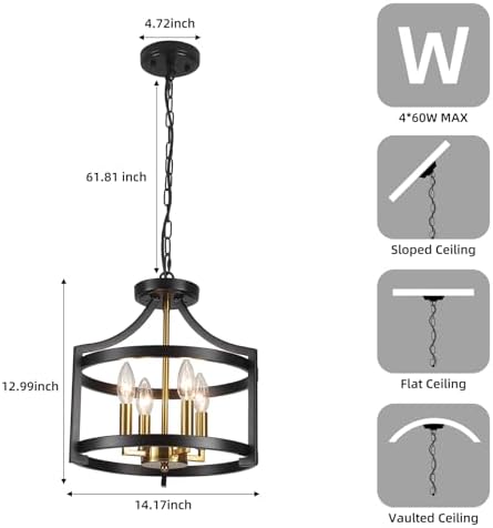 Farmhouse 4-Light Black and Gold Chandelier